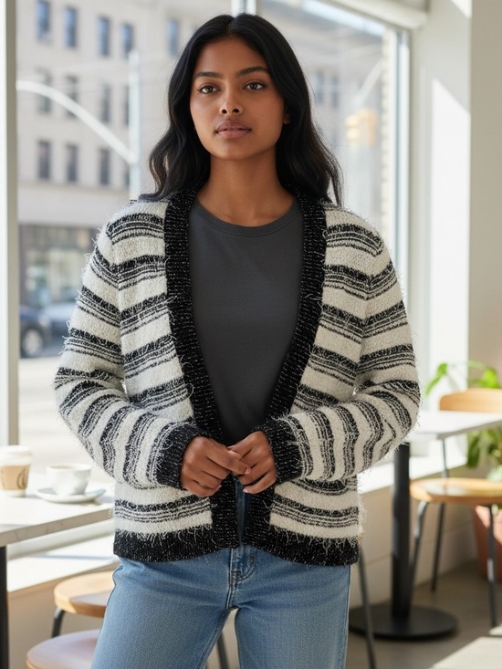 Calvin Klein Sweaters - Calvin Klein Black and White Striped Open Cardigan